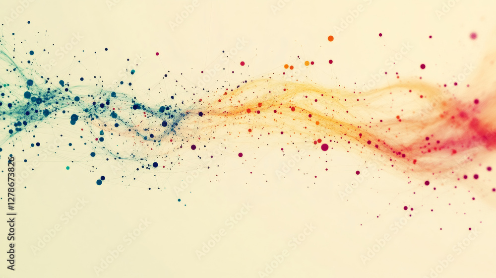 Aufkleber Abstract background showcasing colorful particles flowing and connecting, representing a dynamic network or data stream