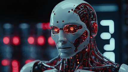 Robot with Illuminated Lights background soft lighting, Artificial intelligence technology 