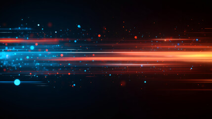 Obraz premium Orange and blue glowing particles and fast motion blur lines on dark background creating a futuristic and technological look