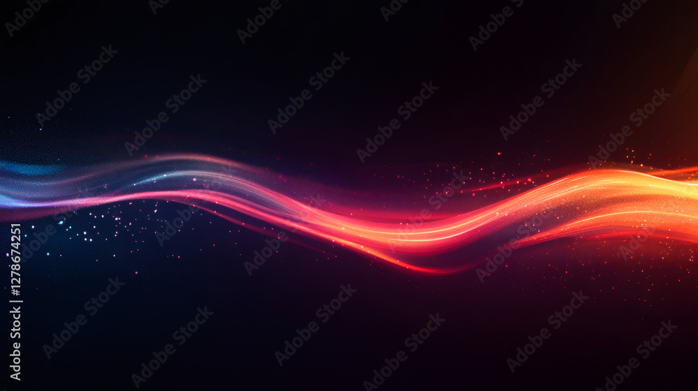 Aufkleber Abstract colorful wave flowing in dark space with glowing particles creating a beautiful and vibrant design