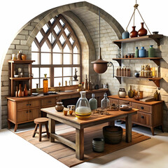 medieval laboratory on white background