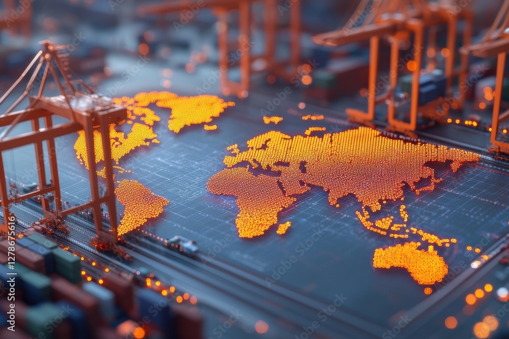 Poster dynamic logistics operations global port visual data urban environment aerial view transportation ef