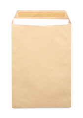 Envelope with card isolated on white, top view. Mockup for design