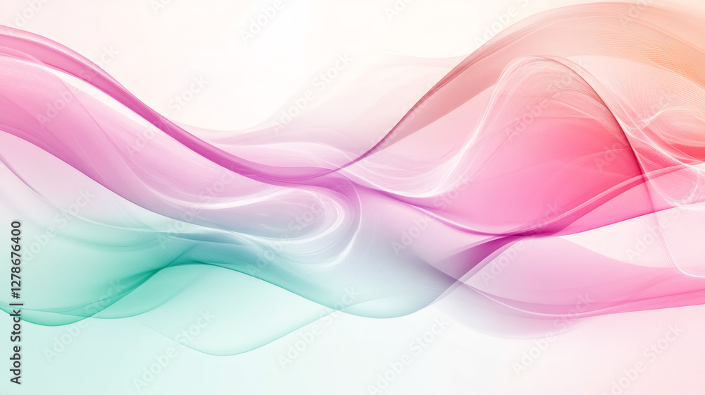 Aufkleber pastel waves gracefully flowing across white canvas, blending softly with dynamic, ethereal color gr