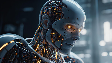 Robot with Illuminated Lights background soft lighting, Artificial intelligence technology 