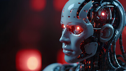 Robot with Illuminated Lights background soft lighting, Artificial intelligence technology 