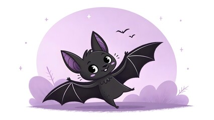 Minimalist black bat silhouette with purple glow