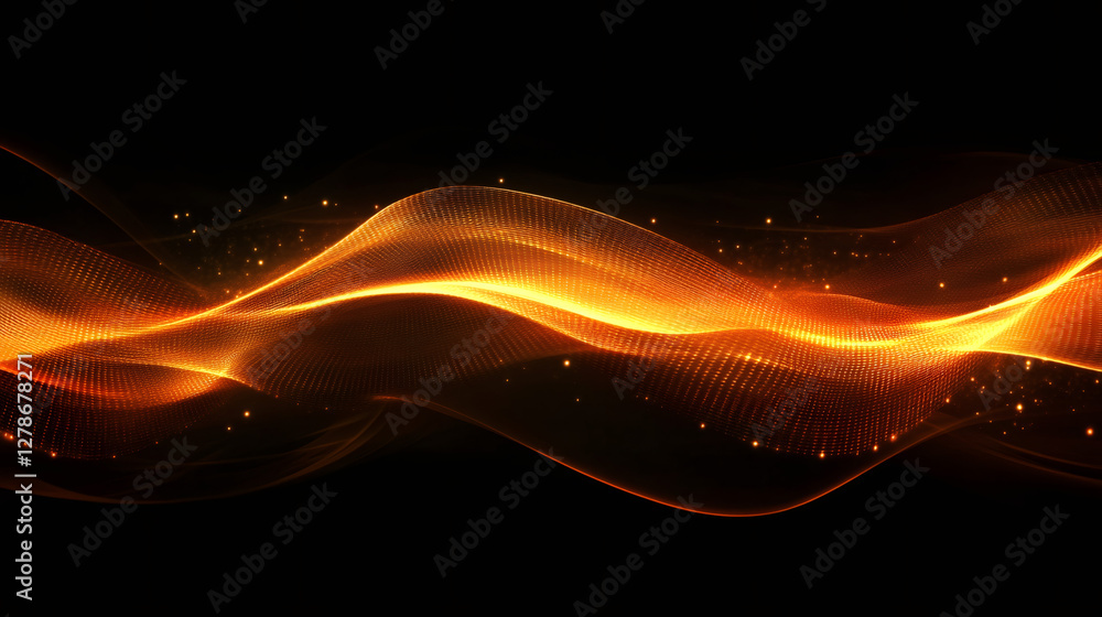 Aufkleber luminous golden waves swirling over dark backdrop, shimmering particles radiating ethereal digital a