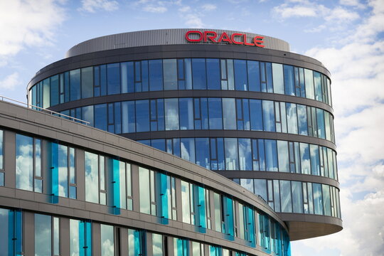 PRAGUE, CZECH REPUBLIC - JUNE 18: Oracle corporation logo on the building of czech headquarters on June 18, 2016 in Prague, Czech republic.