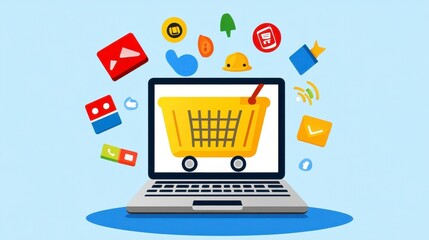 Pixel Art Illustration of Online Shopping with App Icons