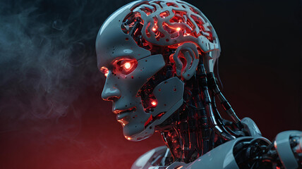 Robot with Illuminated Lights background soft lighting, Artificial intelligence technology 