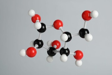 Molecule of glucose on light grey background. Chemical model