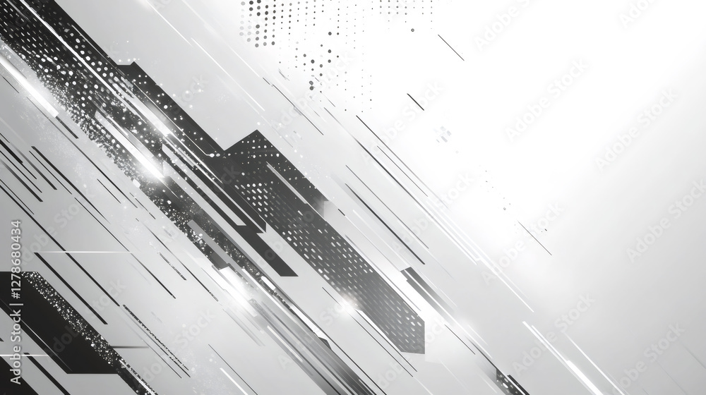 Poster Diagonal lines and geometric shapes convey a sense of speed and dynamism, creating an abstract composition with a modern and technological feel