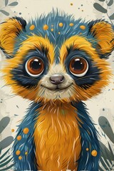 Fototapeta premium A cute, colorful creature with big eyes and fluffy fur, set against a light background.