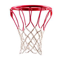 Basketball hoop with net against a transparent background.