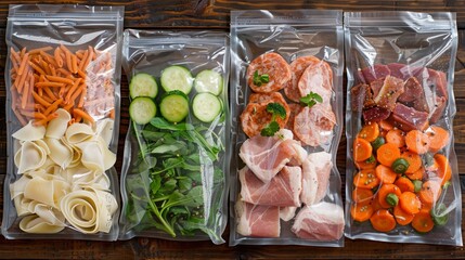 Vacuum packing method for preserving pasta, meat, and fish in plastic bags for freshness