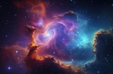 Fototapeta premium Cosmic Nebula with cosmic dust and Vibrant Interstellar glowing gas Clouds. wallpapers, background, banner, poster,Sci-fi book covers, website backgrounds, tech branding, space-themed marketing