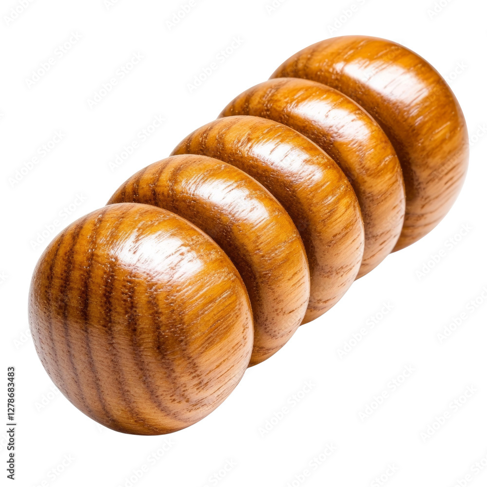 Poster wooden object with smooth, rounded sections arranged in a line.