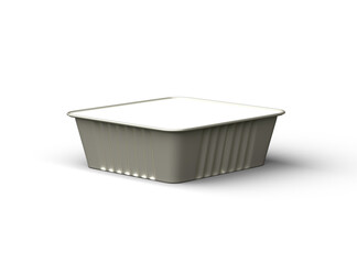 3d rendered image of a deep square food foil tray isolated on a transparent background