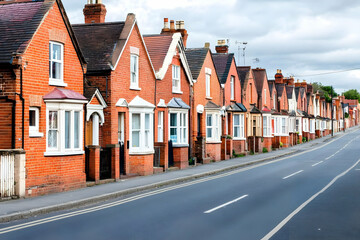 Red Brick Row Houses, Residential Street Photo