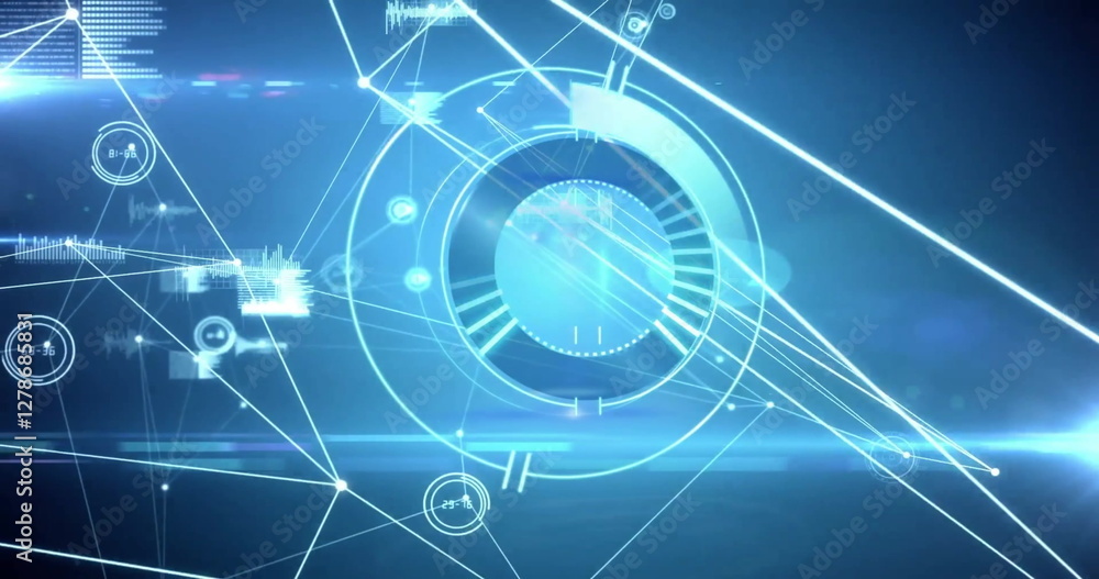 Aufkleber image of scope scanning over network of connections on dark background