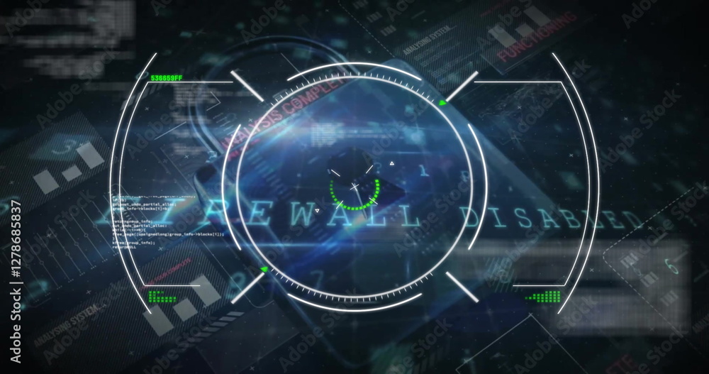 Poster image of padlock, scope scanning over network of connections on dark background