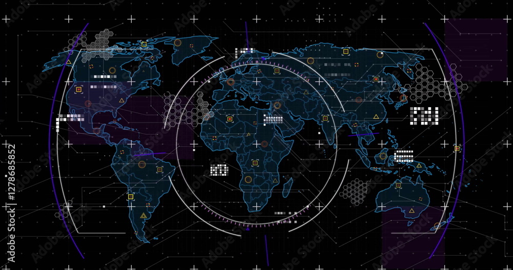 Poster image of scope and data processing over world map