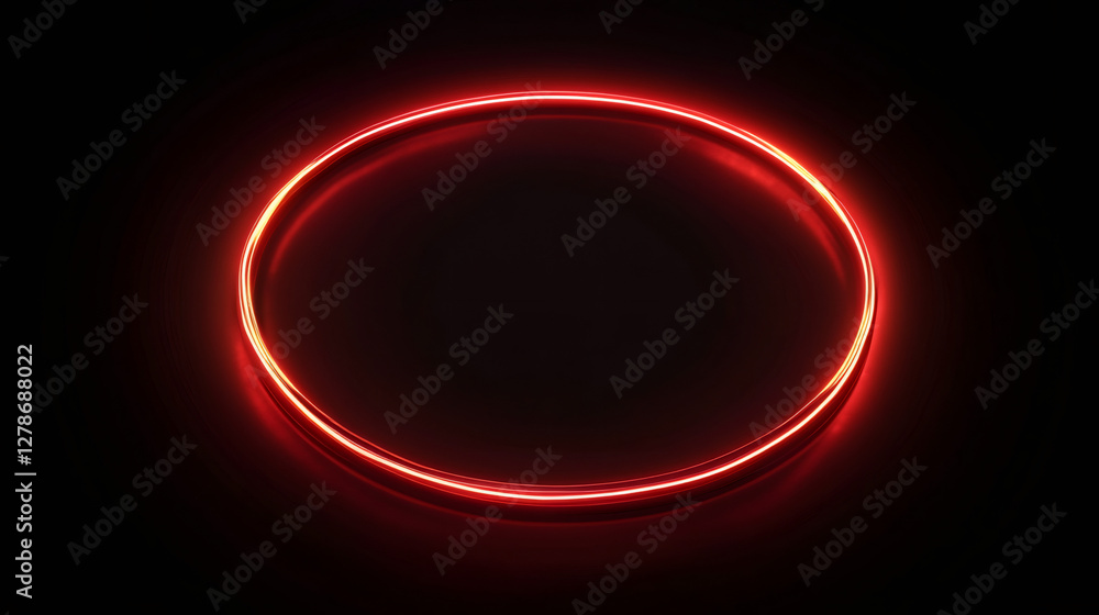 Poster bright red neon light forming a perfect circle on a dark background, creating a vibrant and futurist