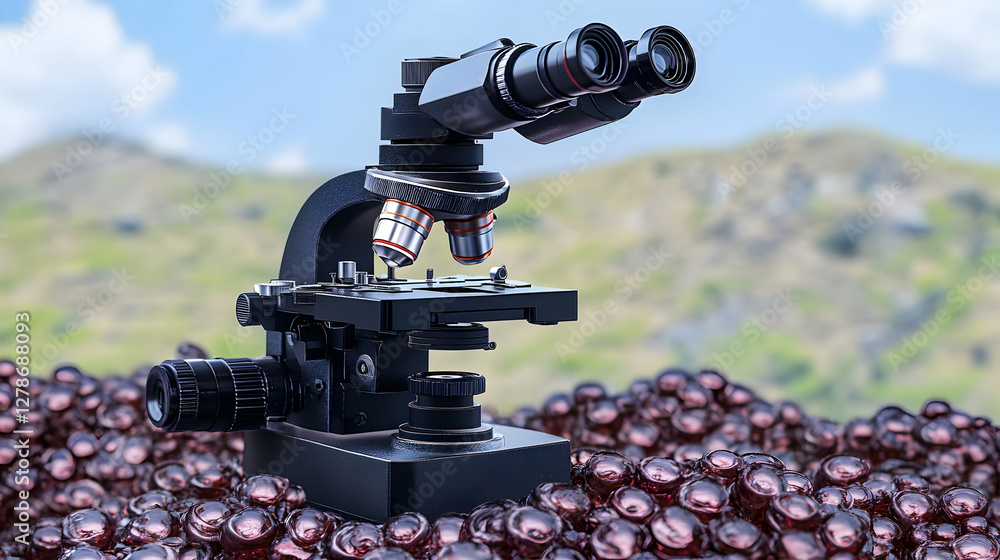 Poster microscope 3d render on cell background