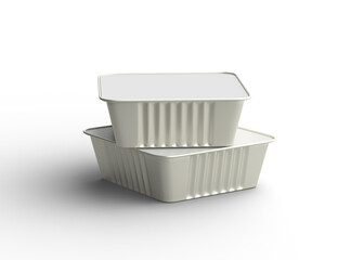3d rendered image of a deep square food foil tray isolated on a light background