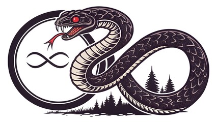 Naklejka premium Hand drawn snake coiled a loop gothic style st