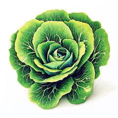 Obraz premium Realistic food drawing includes fast food and fruits, illustrated with sketches and colored pencils. Fresh Green Cabbage with Vibrant Leaves in Natural Light
