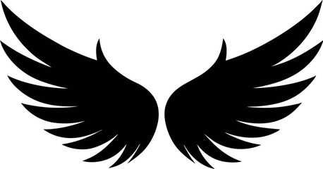 Obraz premium Black Angel Wings Silhouette Minimalist Vector Illustration | Simple Icon for Spirituality, Heaven, and Divine Power Design Elements