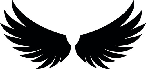 Black Angel Wings Silhouette Minimalist Vector Illustration | Simple Icon for Spirituality, Heaven, and Divine Power Design Elements