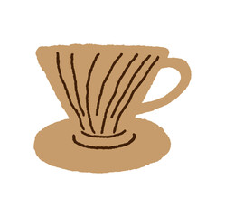 Pour-over coffee dripper. Alternative coffee brewer. Cone shape specialty coffee maker. Hand-drawn flat illustration on the white background