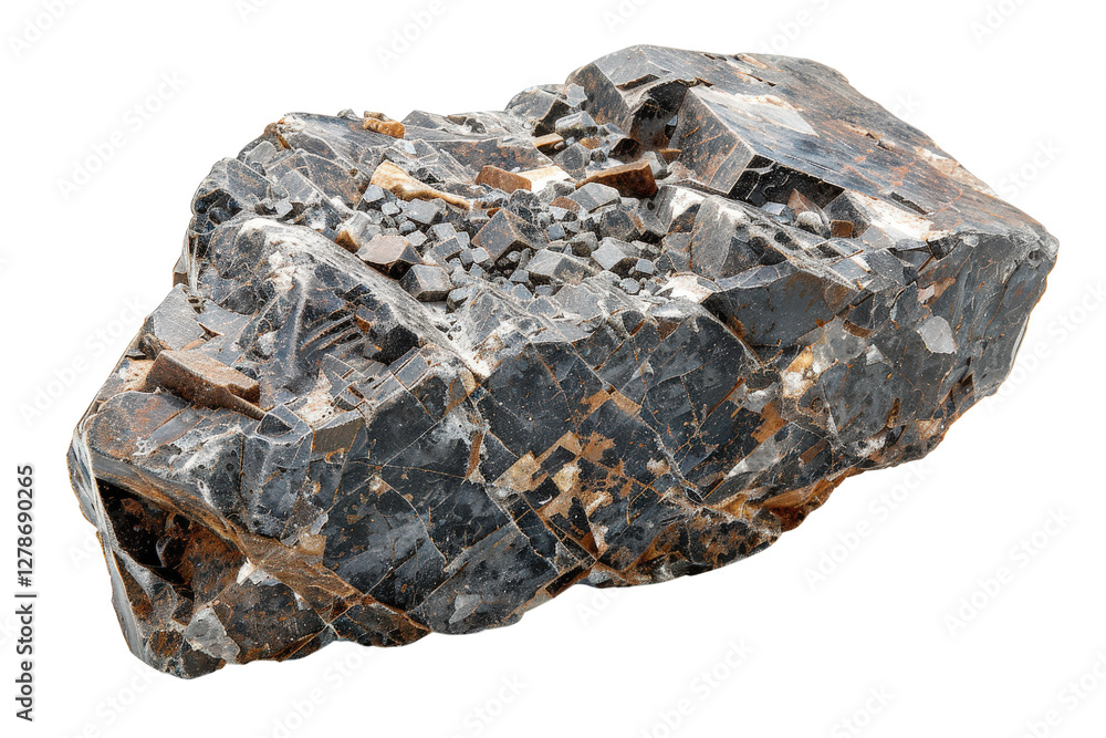 Poster large natural mineral rock with detailed texture and angular facets, showcasing layers of color and 