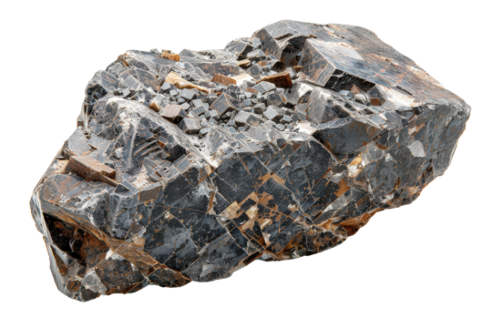 Large natural mineral rock with detailed texture and angular facets, showcasing layers of color and intricate patterns