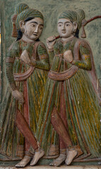India. Rajasthan. Jaipur. City Palace. Bas relief sculpture of the Peacock Gate decorated with...