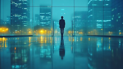 Businessman Reflects on City at Night