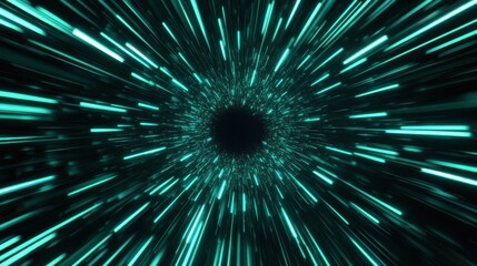Obraz premium A swirling vortex of turquoise lights converging into a central black area, creating a sense of depth and motion.