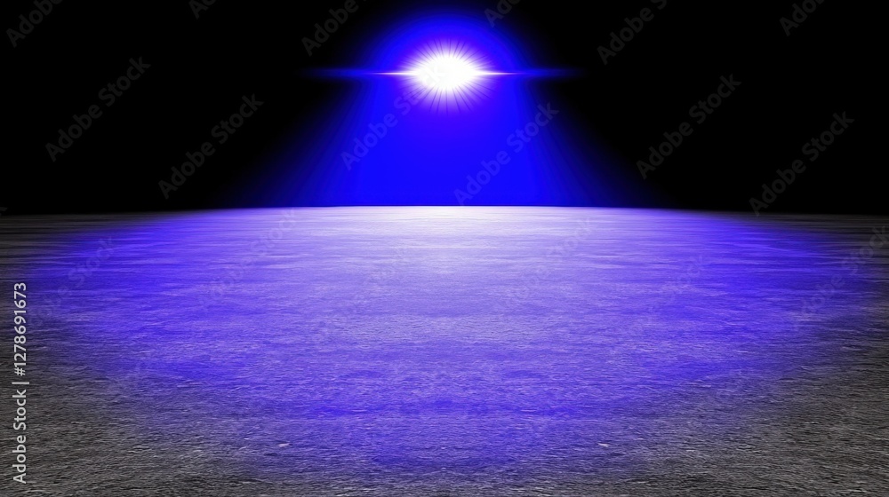 Poster glowing midnight blue background with vignette effect and bright light source emerging from the dark