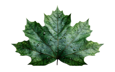 Close up Detailed Dew Drops on Lush Green Maple Leaf Nature Photography Botanical Image Stock Photo Eco Friendly Theme