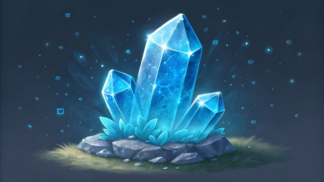 Glowing blue crystal with soft highlights fant