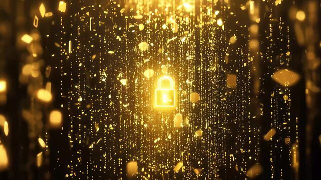 Abstract data stream converging into hqscale lock icon digital environment motion graphic