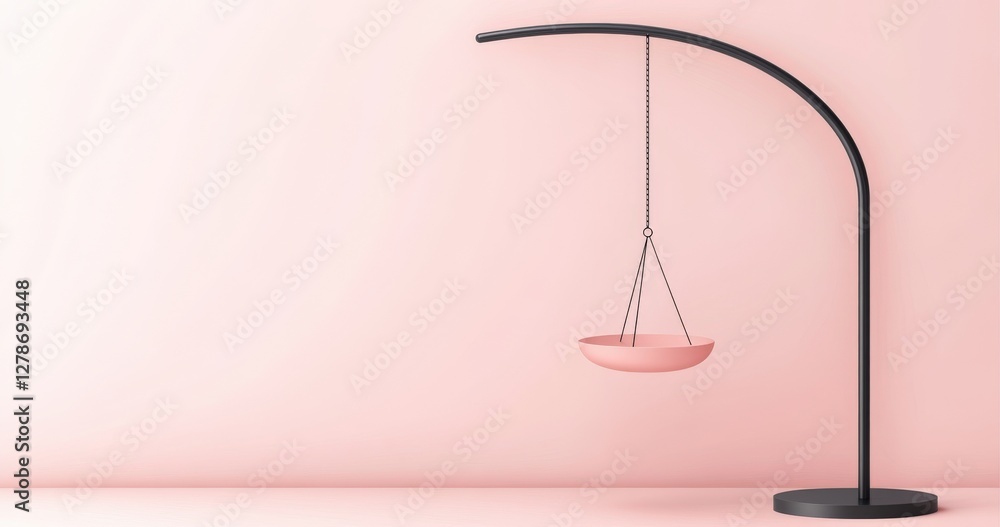Poster elegant and minimalistic balance icon with soft glow on pink background for clean and stylish design