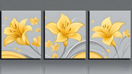 Naklejka premium Elegant Yellow Lily Triptych Illustration