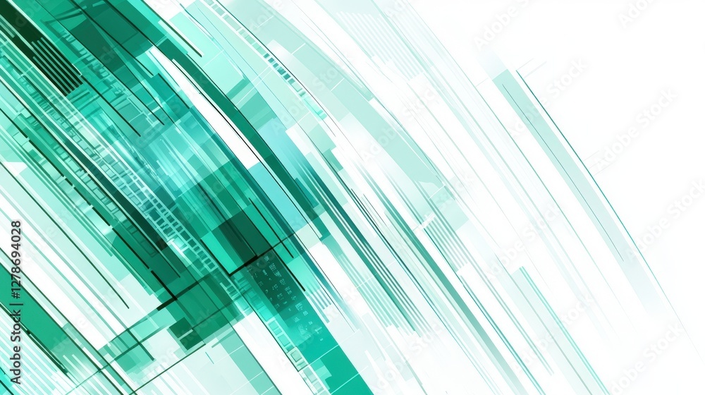 Poster abstract clean depiction of overlapping squares with glowing effect in green and white tones for mod