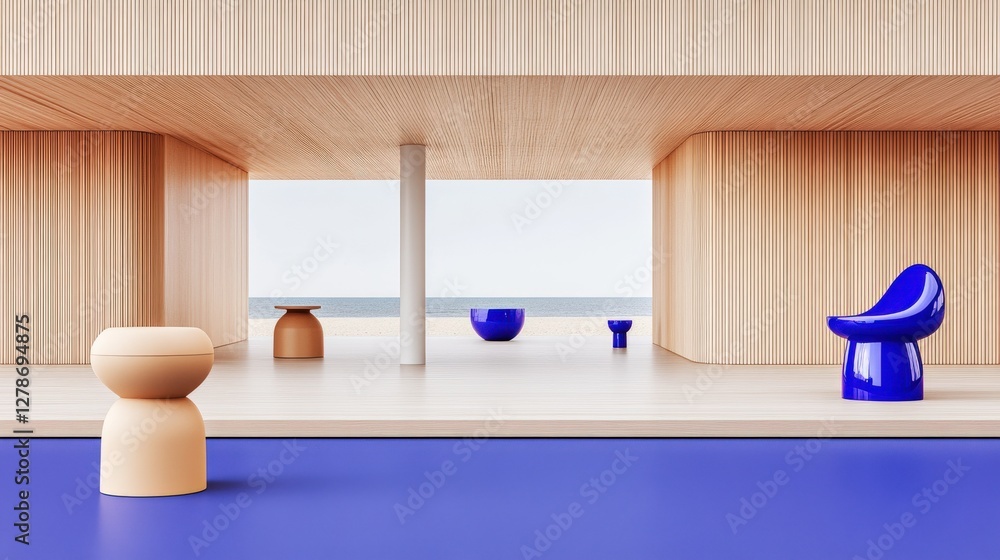 Poster clean indigo blue backdrop with soft gradient effect in minimalist interior design architecture comp