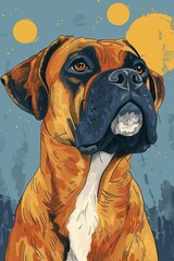 A vibrant illustration of a dog, showcasing its expressive features against a colorful background.