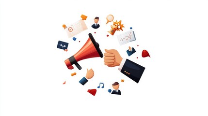 Business communication and marketing strategy concept with megaphone and data analysis